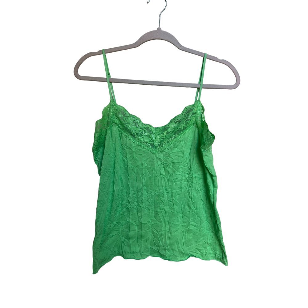 Y2K Bongo Juniors Neon Green Lace Camisole Tank Top Size Large